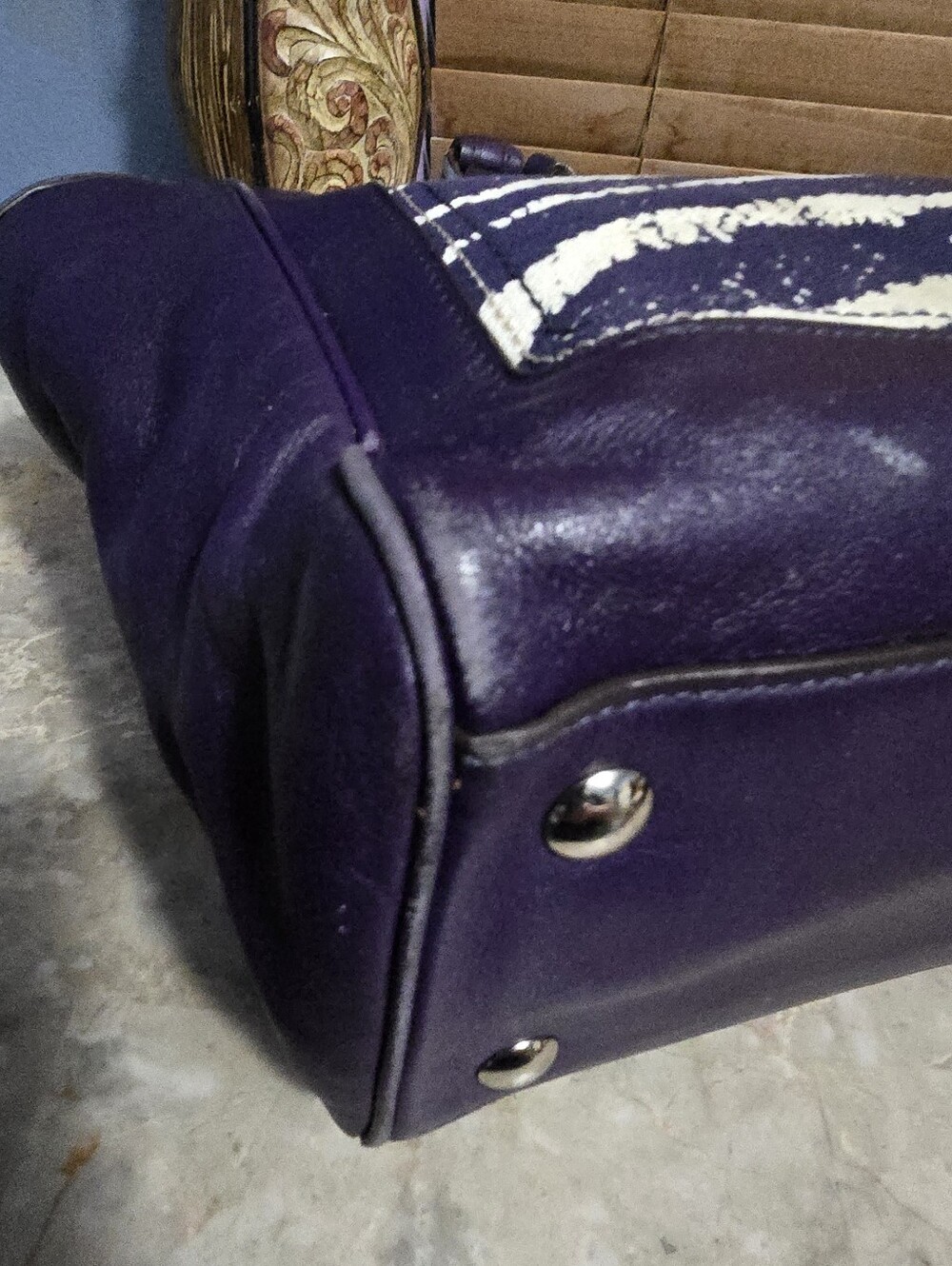Coach Legacy Candace Purple Zebra Print Leather Satchel Purse - Picture 9 of 14